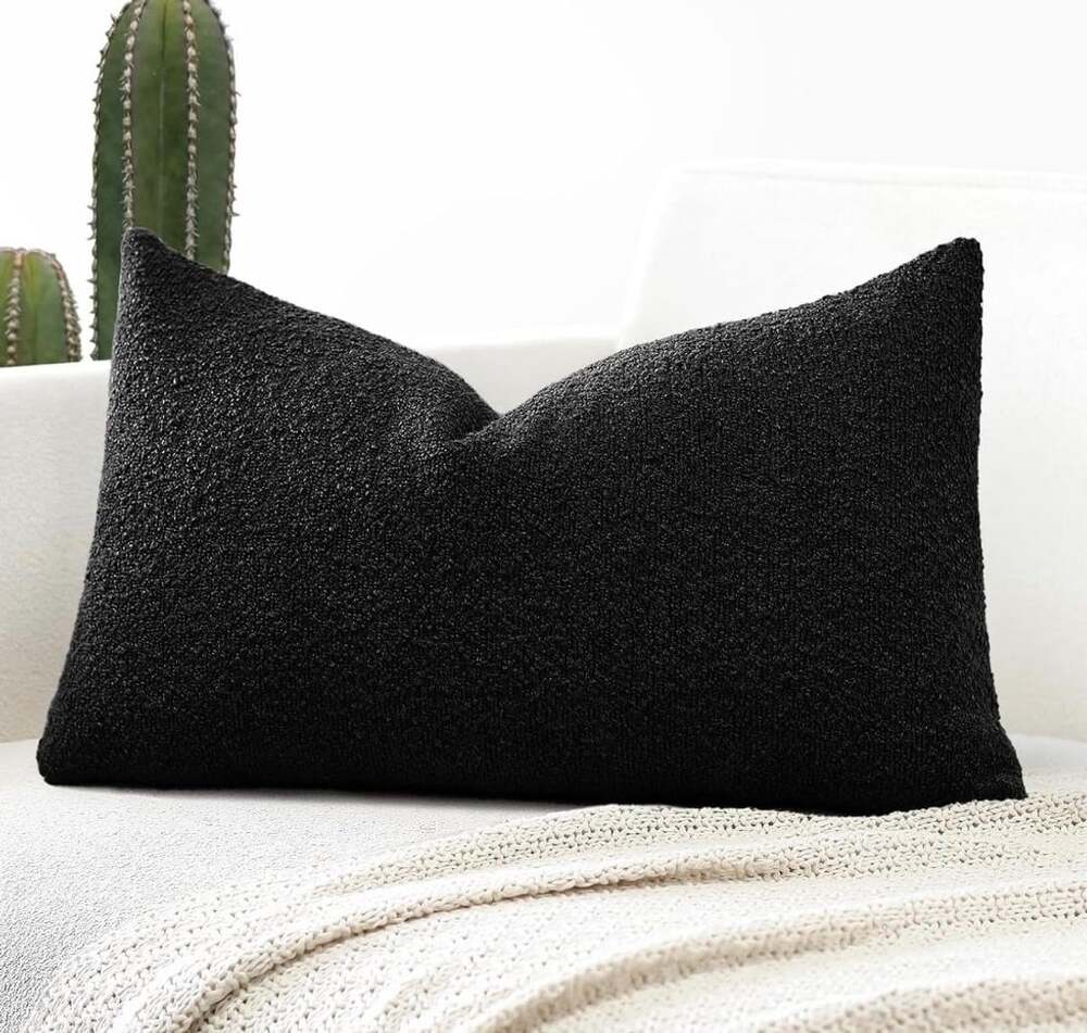 OTOSTAR Textured Boucle Throw Pillow Cover Black 16x24